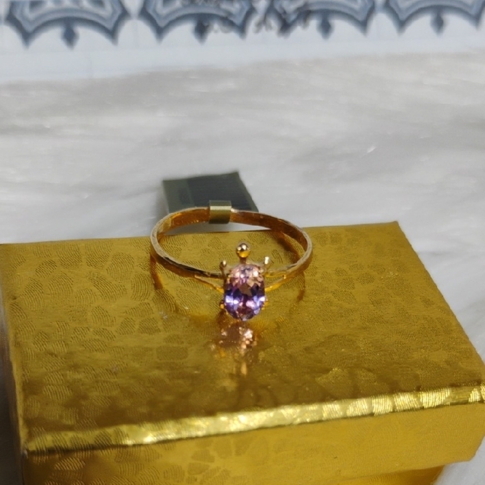 SALE! 10kt Solid Gold & 0.70 CTS Amethyst Stunning Turtle Ring - Picture 6 of 15